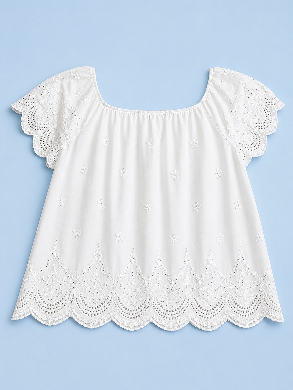 BKK Chance White Eyelet Embroidered Peasant Blouse 3X Boho Cottagecore Top - Picture 2 of 7